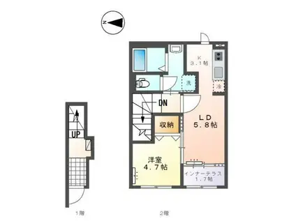 ルミエールII(1LDK/2階)の間取り写真