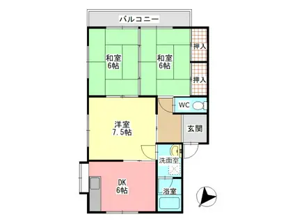 飛鳥第2ハイツ(3DK/2階)の間取り写真