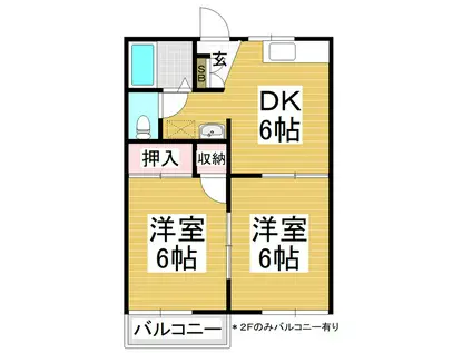 タウニーあずみ野(2DK/1階)の間取り写真