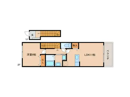 レオパレスサンコート学園前B(1K/2階)の間取り写真