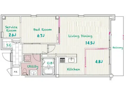 プリムヴェール桜木(2SLDK/2階)の間取り写真