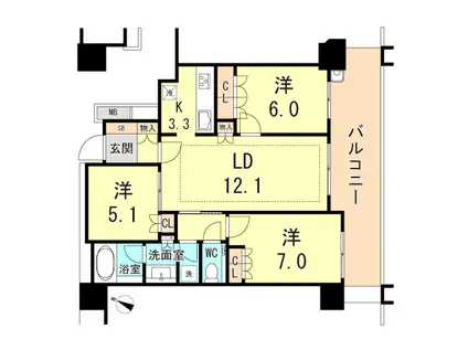 プラウドタワー住吉(3LDK/11階)の間取り写真