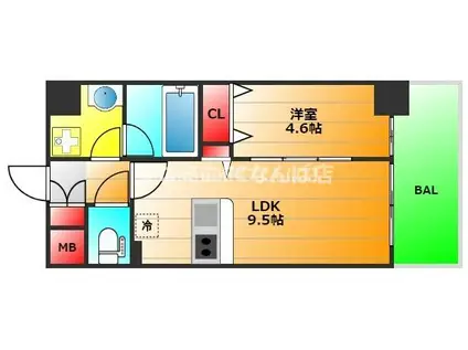 FUKU島之内(1LDK/2階)の間取り写真