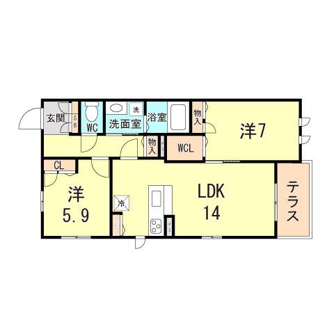 LE CIEL SHUKUGAWA(2LDK/1階)の間取り写真