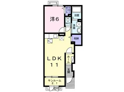 レーブ立野(1LDK/1階)の間取り写真