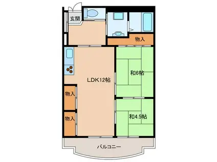 トゥルーハイツ高山(2LDK/5階)の間取り写真