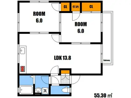 セジュール長居A(2LDK/2階)の間取り写真