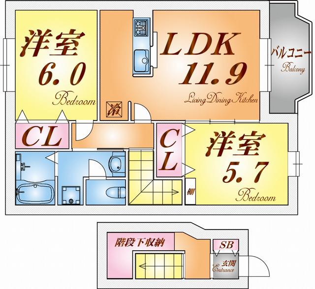 ドミール2002(2LDK/2階)の間取り写真