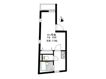 BCASA平塚(1K/2階)の間取り写真