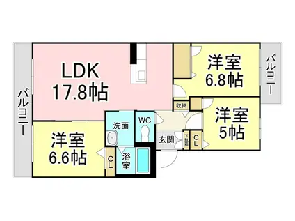 エクラージュ足立(3LDK/1階)の間取り写真