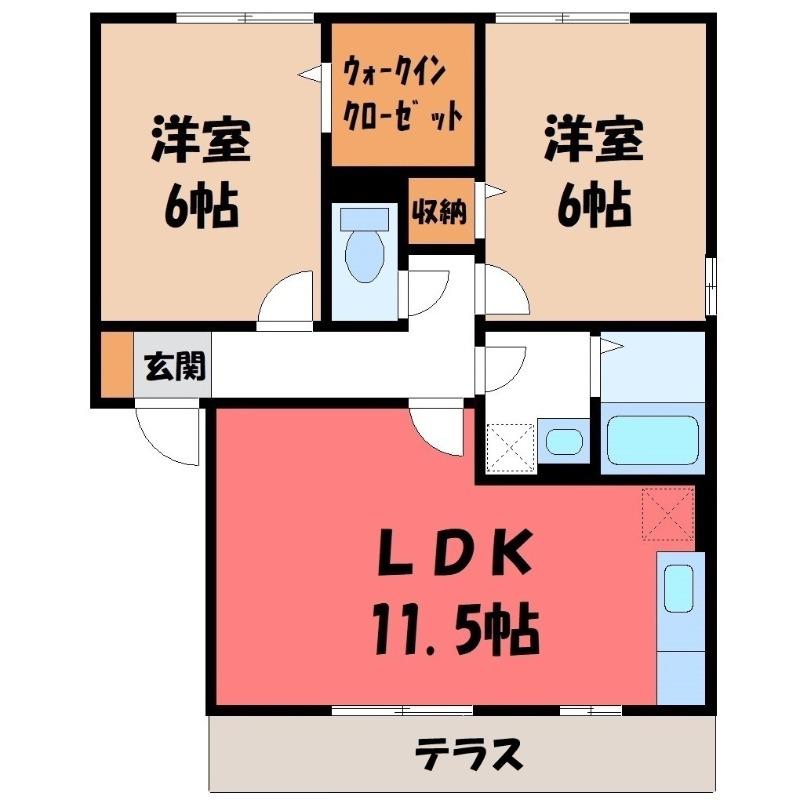 クレストコートB(2LDK/1階)の間取り写真