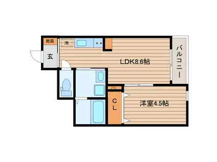 サムズアップ名取(1LDK/1階)の間取り写真