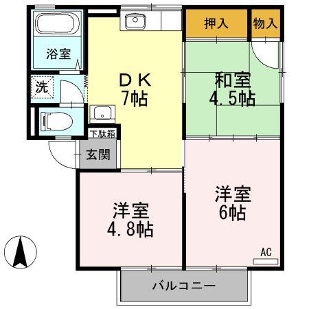 ハイム屋島(3DK/1階)の間取り写真