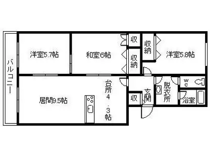 レジデンスすみのい(3LDK/3階)の間取り写真