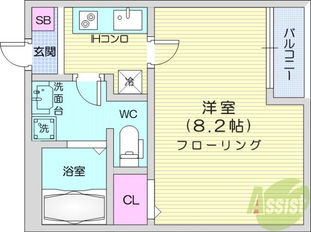 カハラ五輪(1K/2階)の間取り写真