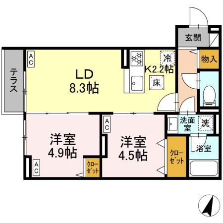 セレスティア中央 II(2LDK/1階)の間取り写真