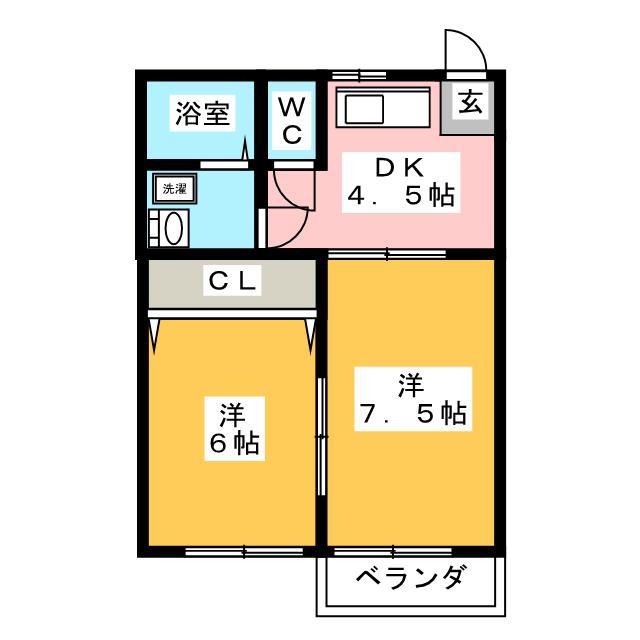 ユタカハウス 西棟(2DK/2階)の間取り写真