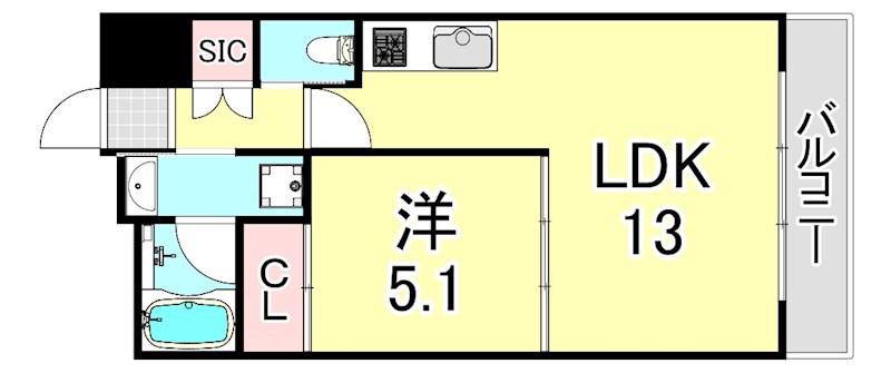 プレジオ西宮今津(1LDK/7階)の間取り写真