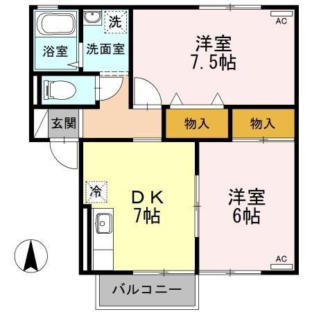 ヴィラージュ桂 I棟(2DK/2階)の間取り写真