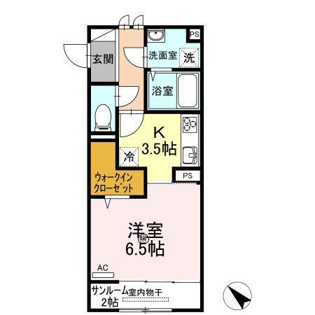ＪＲ山陽本線 防府駅 徒歩43分 2階建 築8年(1K/2階)の間取り写真