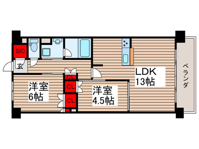 スカイグランデ津田沼(2LDK/4階)の間取り写真