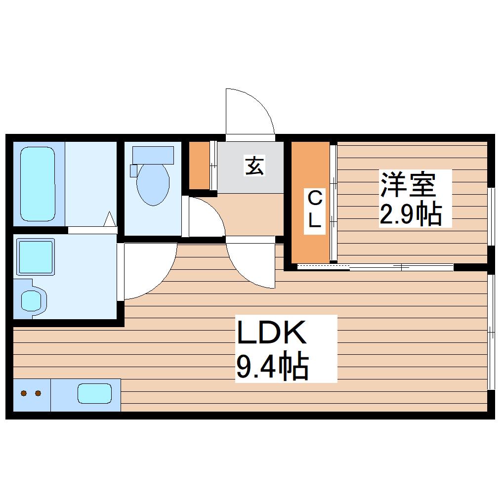 ウェルスビスタ連坊(1LDK/2階)の間取り写真