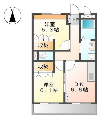 エスポワール青山(2DK/1階)の間取り写真