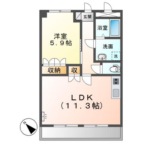 ツインズアソシアA棟(1LDK/2階)の間取り写真