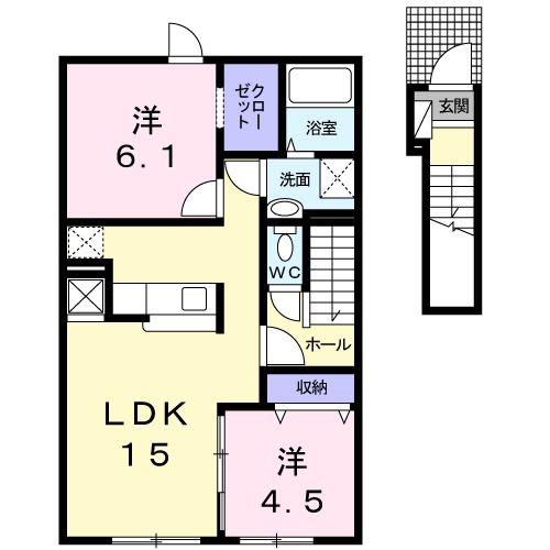 リヴィエールIII(2LDK/2階)の間取り写真