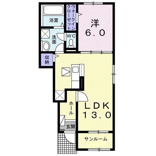 エルフォルクIV(1LDK/1階)の間取り写真