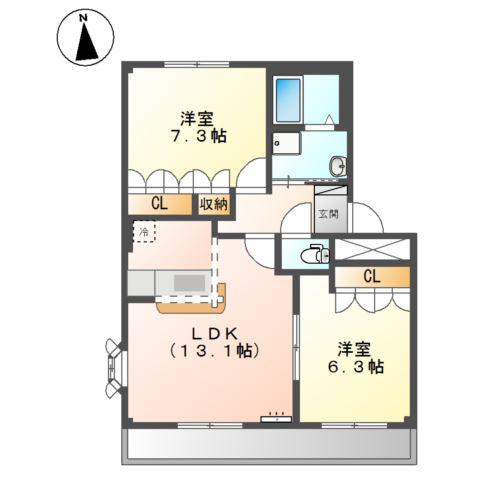 フィグトゥリーM(2LDK/2階)の間取り写真