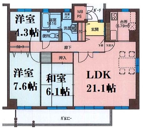 フィールトレイン(2SLDK/3階)の間取り写真
