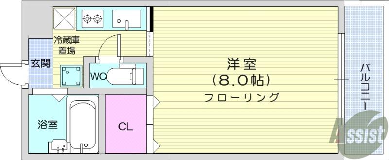サンレモハイツ上杉B棟(1K/3階)の間取り写真