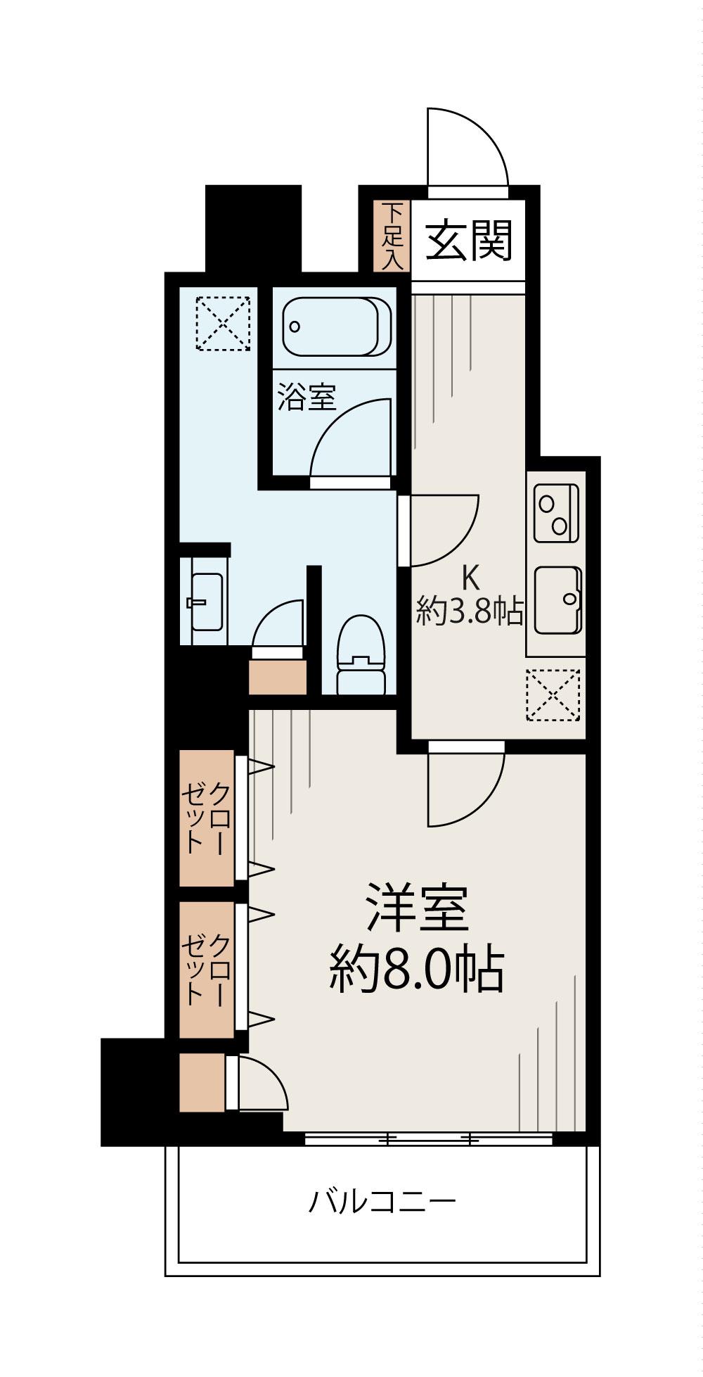 クローバー六本木(1K/4階)の間取り写真