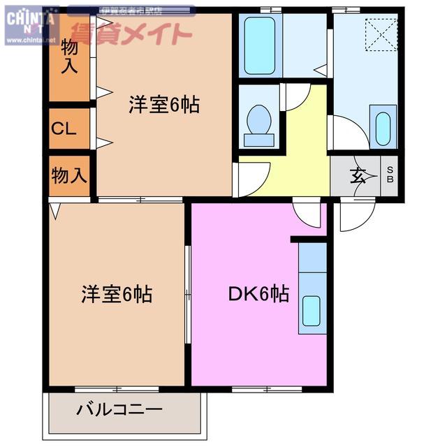 ラ・メゾン壱番館(2DK/2階)の間取り写真