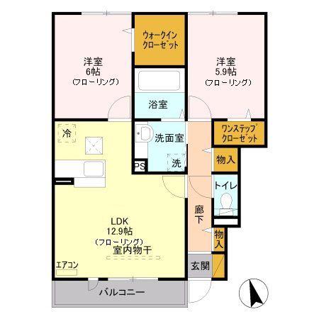 ハウスオブシャイン(2LDK/1階)の間取り写真