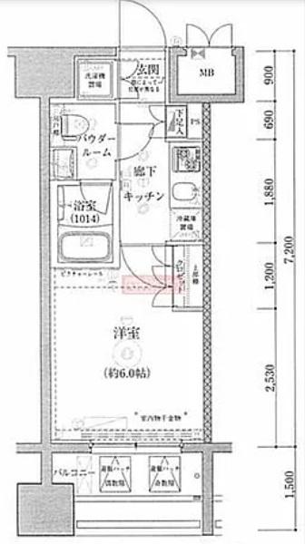 ライジングプレイス川崎(1K/10階)の間取り写真