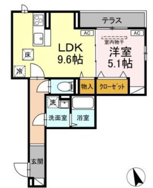 ASSET-COURT堀之内(1LDK/1階)の間取り写真