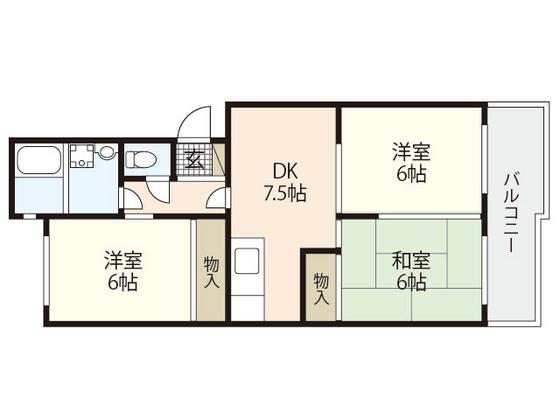 第1ビューハイツ(3DK/2階)の間取り写真