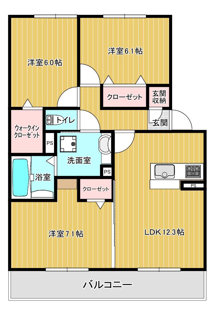 パークヴィラ楠IV棟(3LDK/1階)の間取り写真