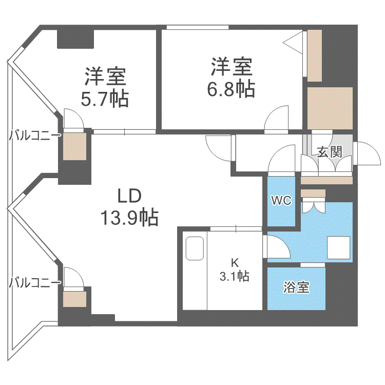 宮ヶ丘レジデンス神宮前(2LDK/3階)の間取り写真