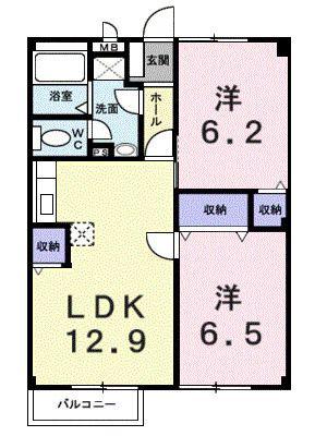 サンフィールドK(2LDK/1階)の間取り写真
