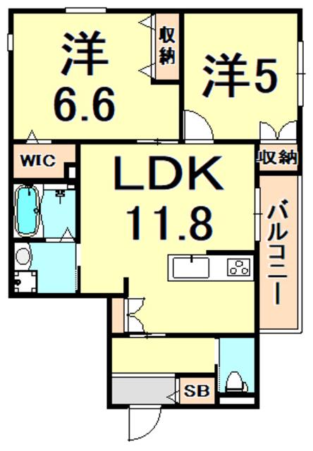 フィリアシュカ笠屋(2LDK/2階)の間取り写真