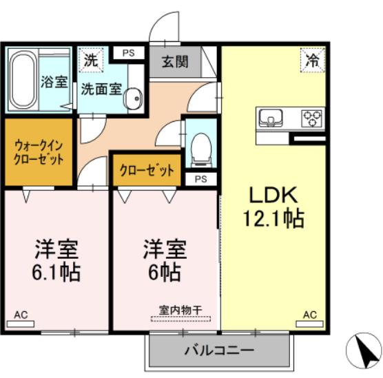 ロイヤルヴィラLULU(2LDK/2階)の間取り写真