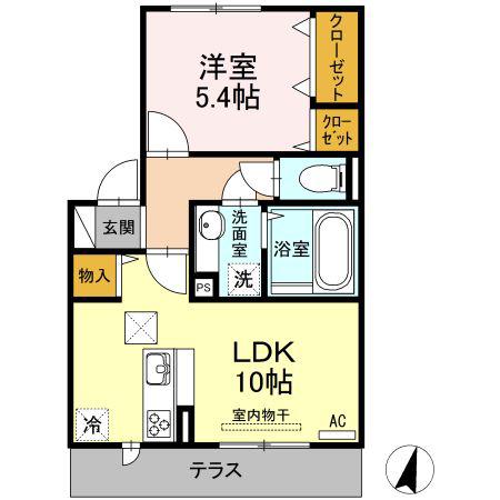 グランドソレイユ八幡 A棟(1LDK/1階)の間取り写真