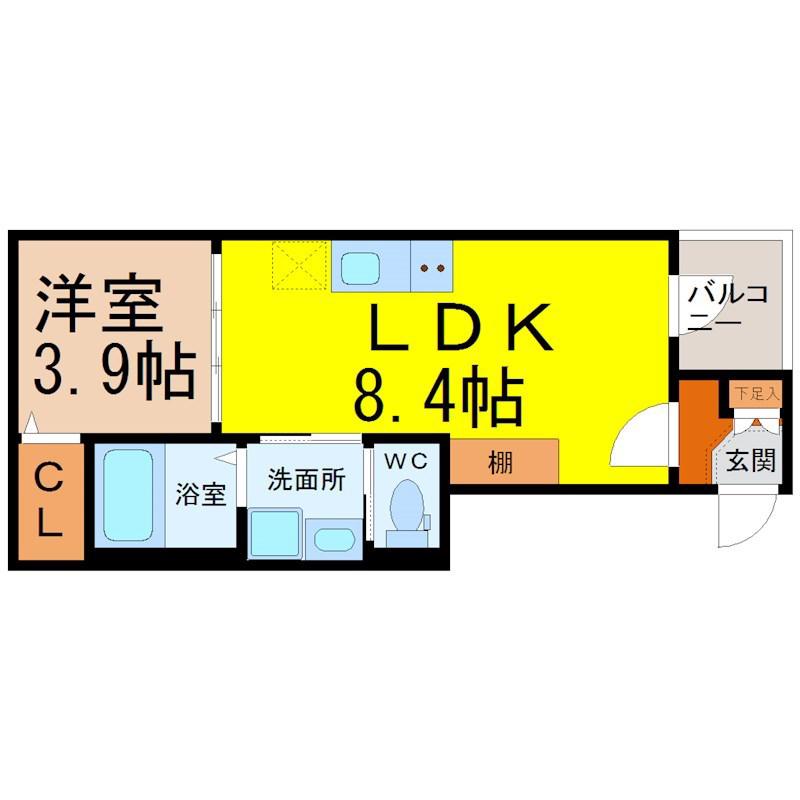 サニーガーデン黄金(1LDK/3階)の間取り写真