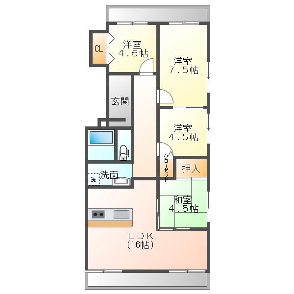キャッスルハイツ津山一宮(4LDK/8階)の間取り写真