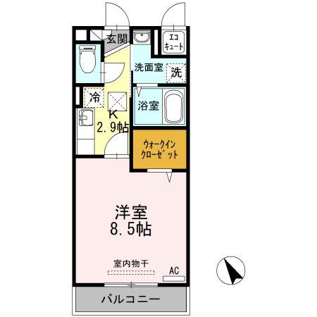 D-ROOM川内川前丁(1K/1階)の間取り写真