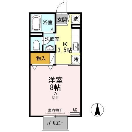シャレード連島(1K/2階)の間取り写真