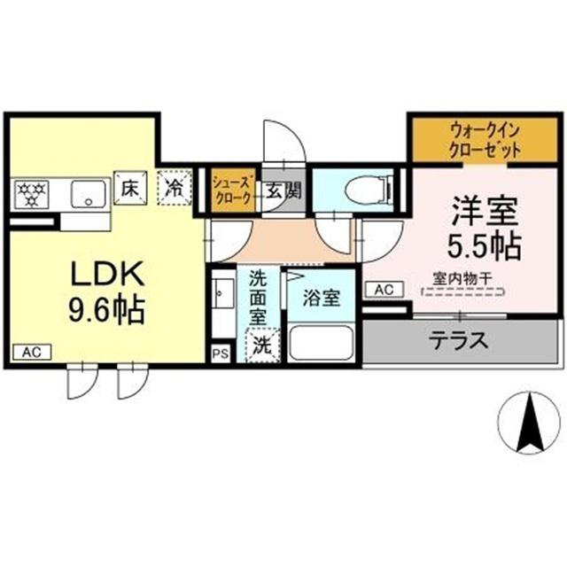 トリシア三輪(1LDK/1階)の間取り写真
